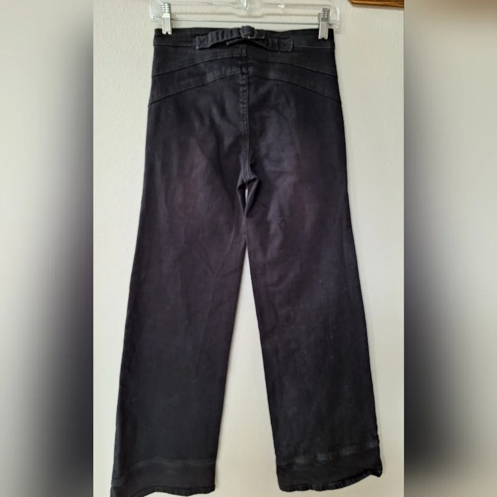 Free People Womens Wide Leg Black Washed Buckle Back Jeans Stretch Size 24